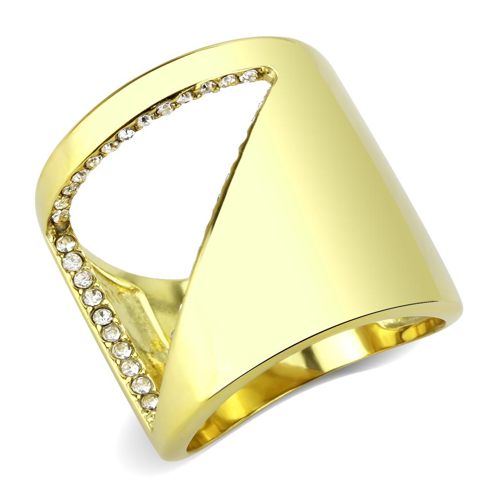 JCE3715 IP Gold(Ion Plating) Stainless Steel Ring with Top Grade Crystal in Clear