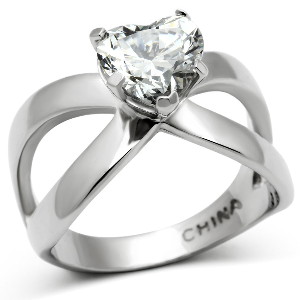 JCE390 High polished (no plating) Stainless Steel Ring with AAA Grade CZ in Clear