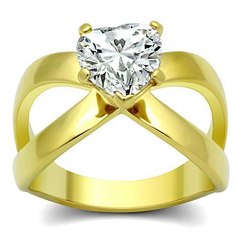 JCE390G IP Gold(Ion Plating) Stainless Steel Ring with AAA Grade CZ in Clear