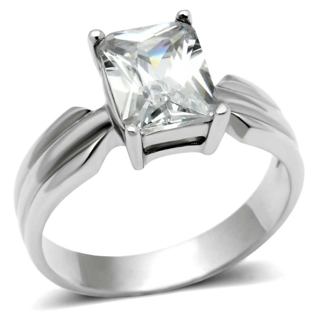 JCE391 High polished (no plating) Stainless Steel Ring with AAA Grade CZ in Clear