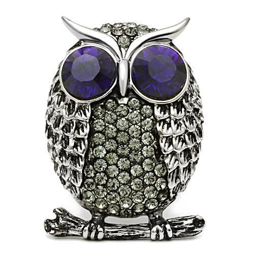 JCE399 High polished (no plating) Stainless Steel Ring with Top Grade Crystal in Amethyst