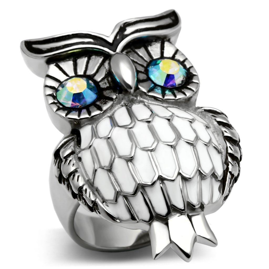 JCE400 High polished (no plating) Stainless Steel Ring with Top Grade Crystal in Sea Blue