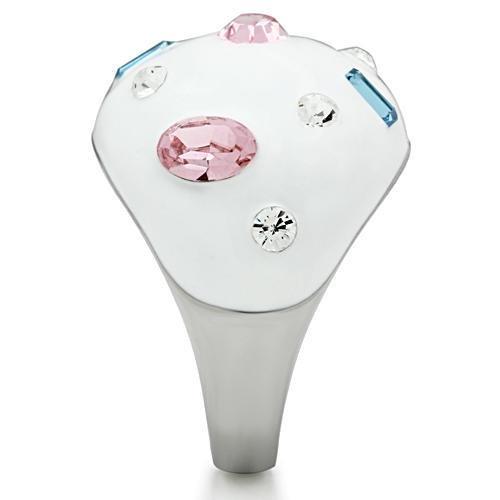 JCE512 High polished (no plating) Stainless Steel Ring with Top Grade Crystal  in Multi Color