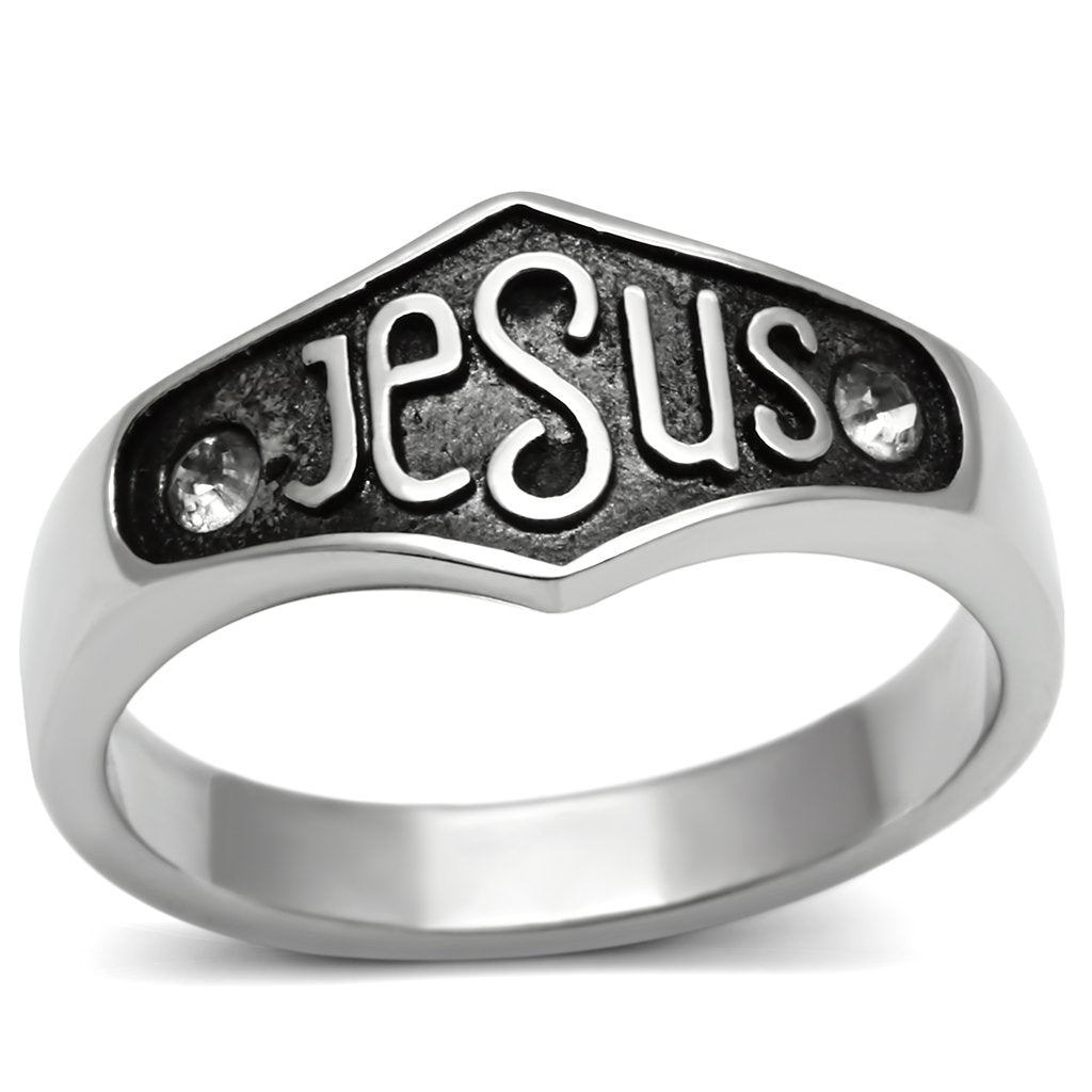 JCE631 High polished (no plating) Stainless Steel Ring with Top Grade Crystal in Clear