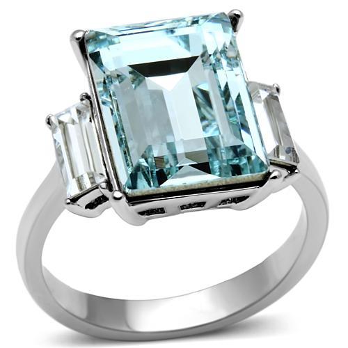 JCE650 High polished (no plating) Stainless Steel Ring with Top Grade Crystal in Sea Blue