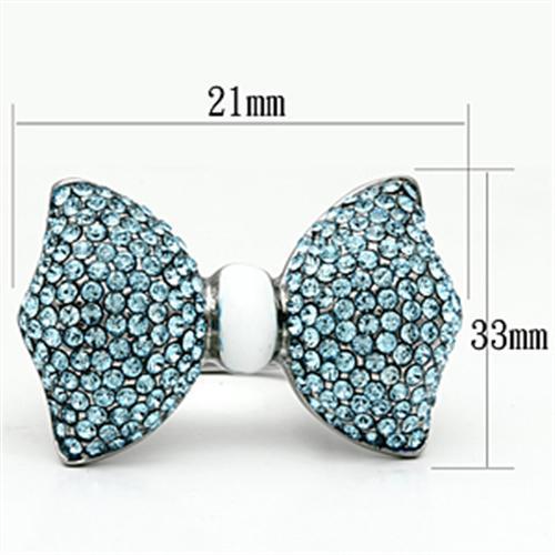 JCE653 High polished (no plating) Stainless Steel Ring with Top Grade Crystal in Sea Blue