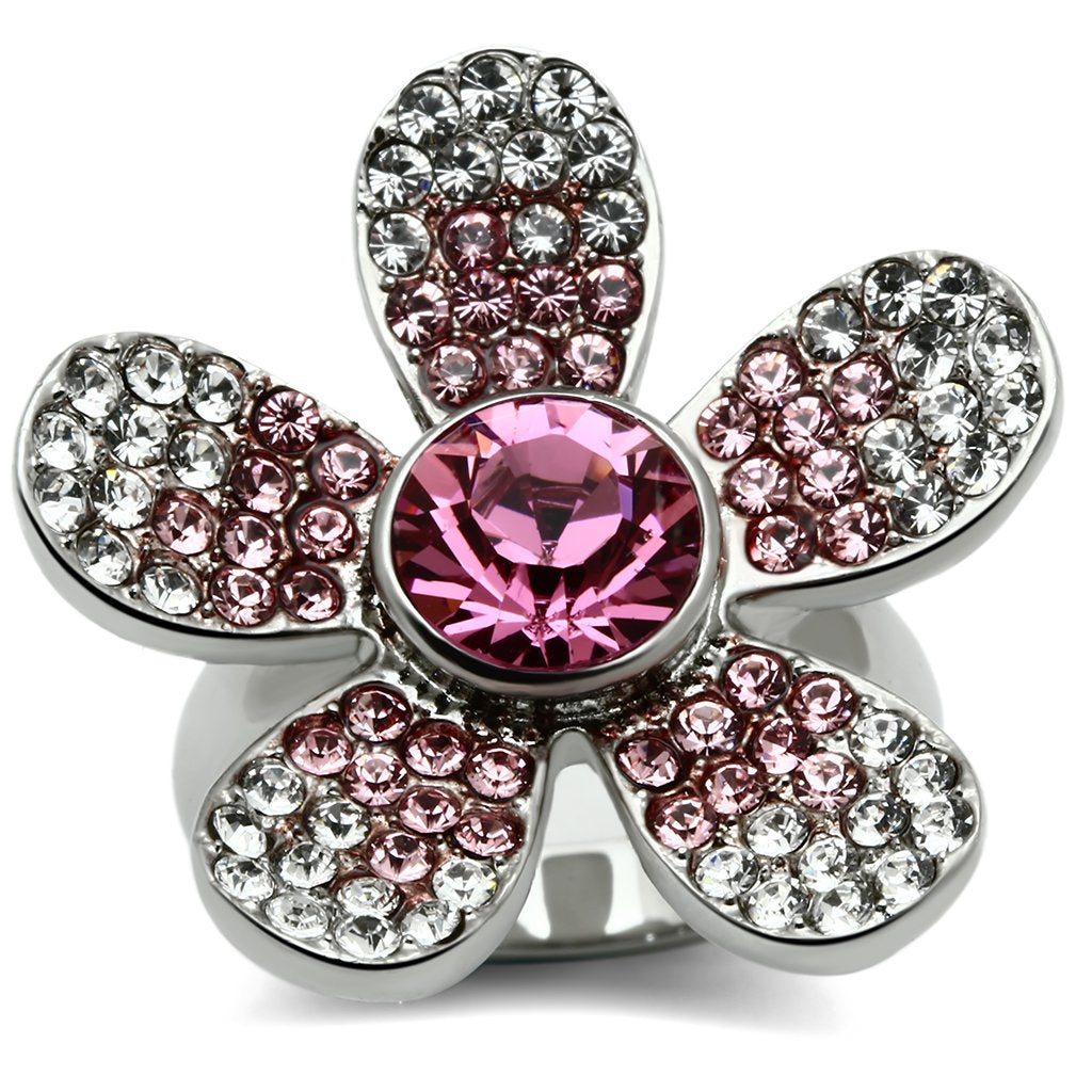 JCE654 High polished (no plating) Stainless Steel Ring with Top Grade Crystal in Rose