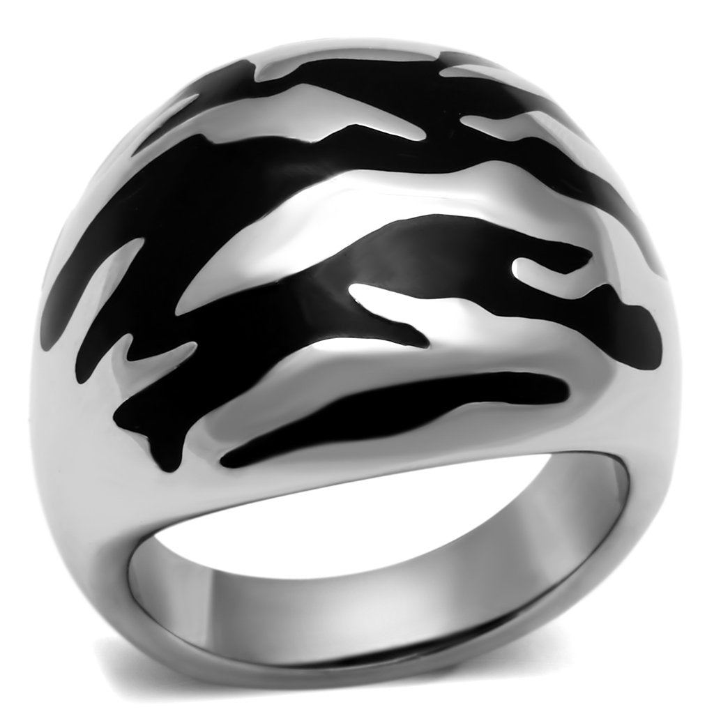 JCE672 High polished (no plating) Stainless Steel Ring with Epoxy in Jet