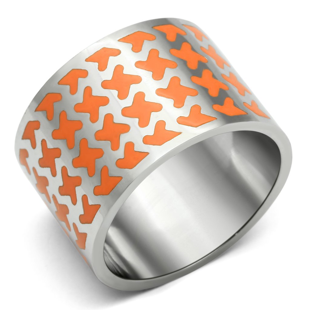 JCE679 High polished (no plating) Stainless Steel Ring with Epoxy in Orange