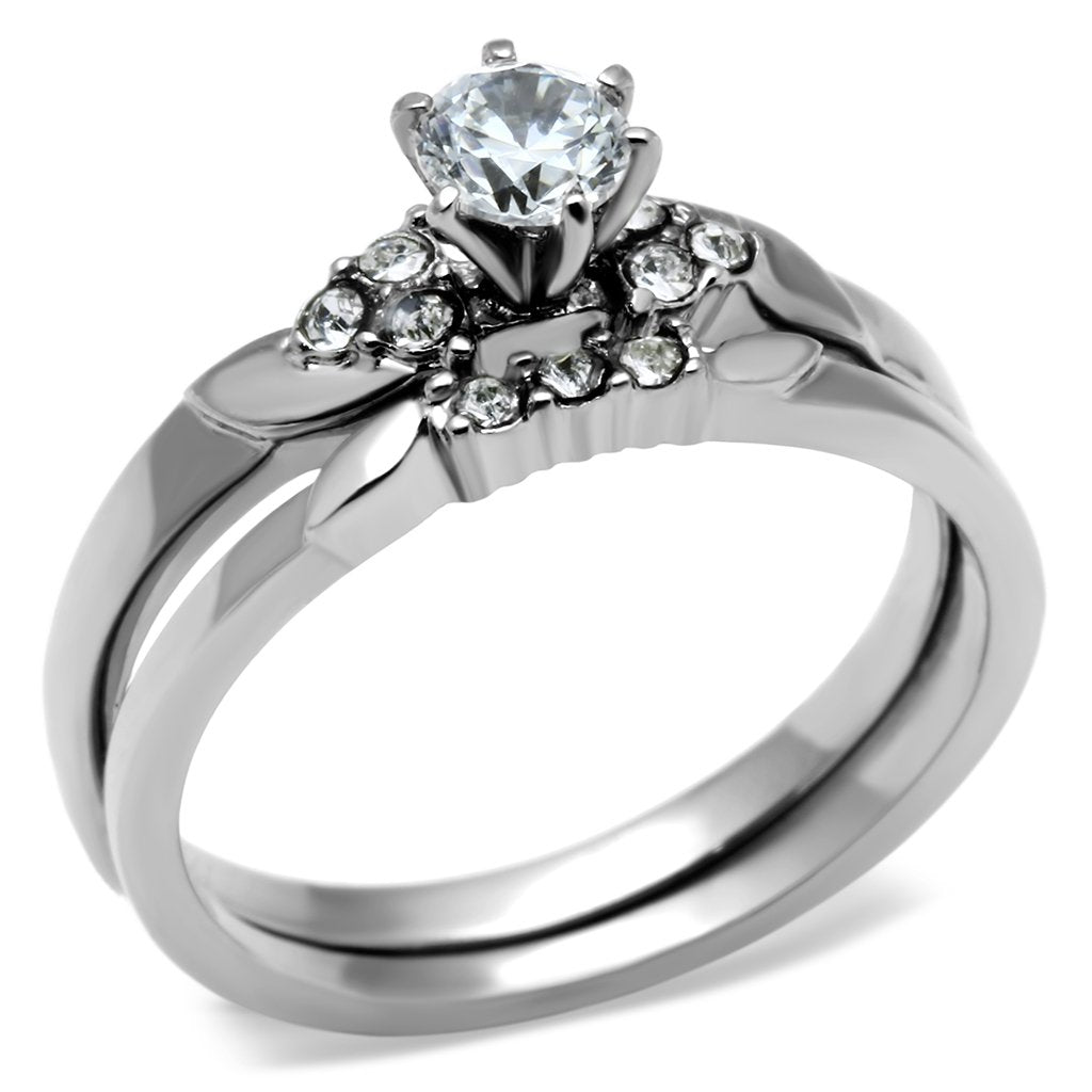 JCE694 High polished (no plating) Stainless Steel Ring with AAA Grade CZ in Clear