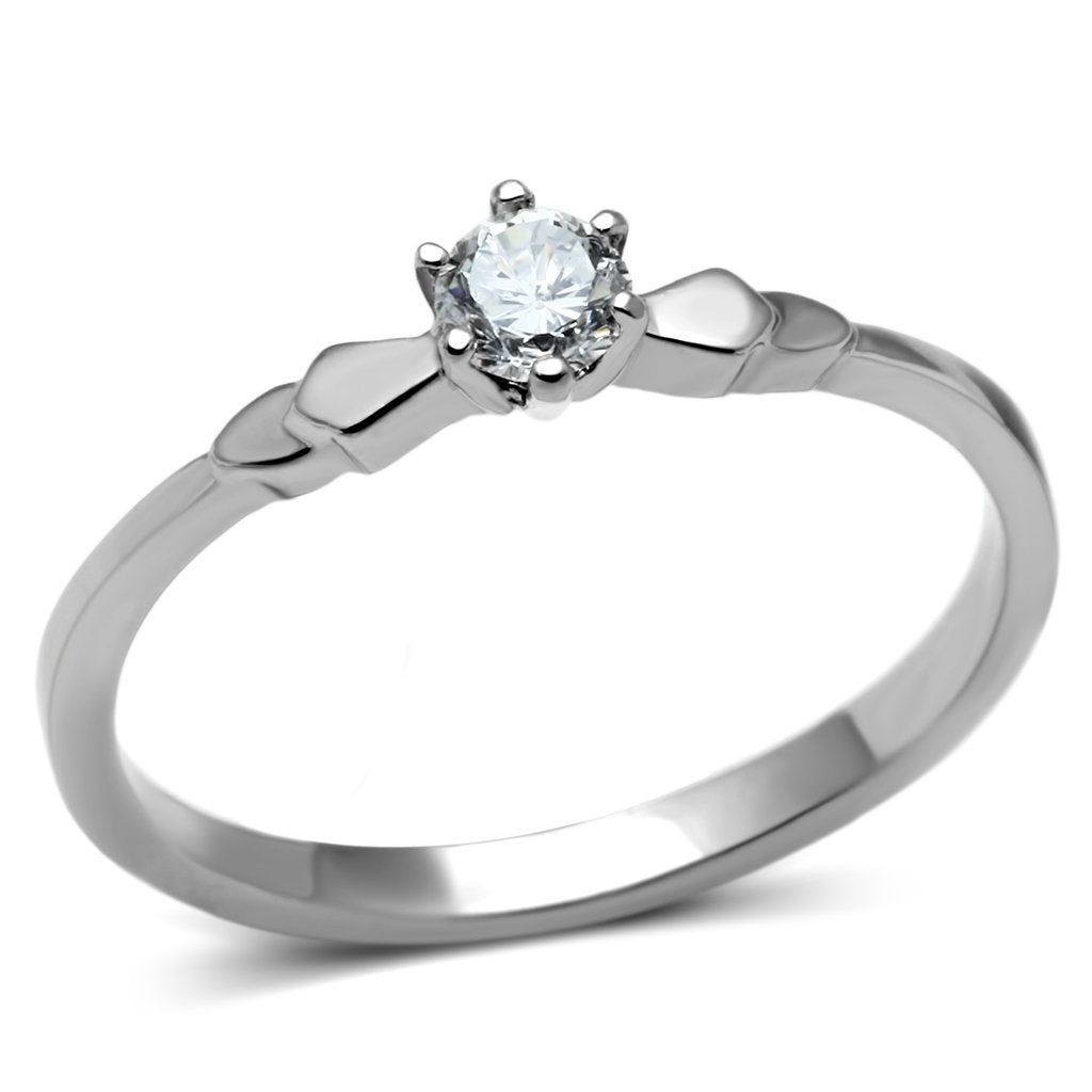 JCE697 High polished (no plating) Stainless Steel Ring with AAA Grade CZ in Clear