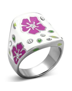JCE830 High polished (no plating) Stainless Steel Ring with Top Grade Crystal in Clear