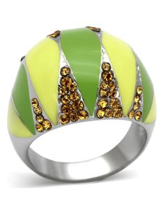JCE831 High polished (no plating) Stainless Steel Ring with Top Grade Crystal in Topaz