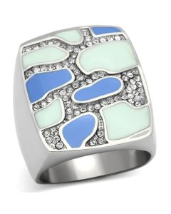 JCE832 High polished (no plating) Stainless Steel Ring with Top Grade Crystal in Clear