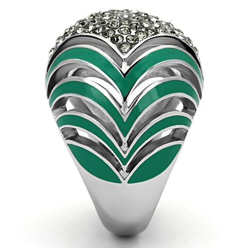 JCE839 High polished (no plating) Stainless Steel Ring with Top Grade Crystal in Black Diamond