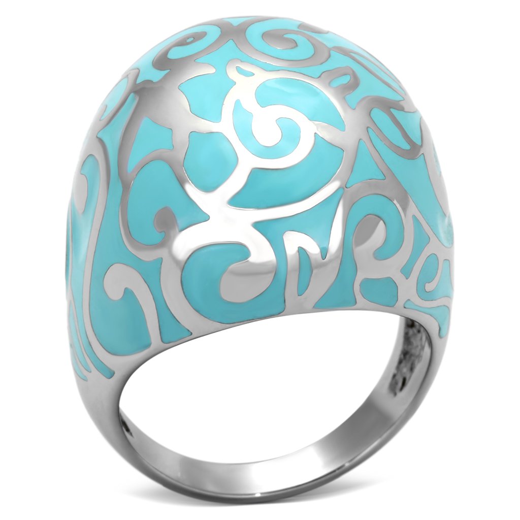 JCE845 High polished (no plating) Stainless Steel Ring with Epoxy in Aquamarine