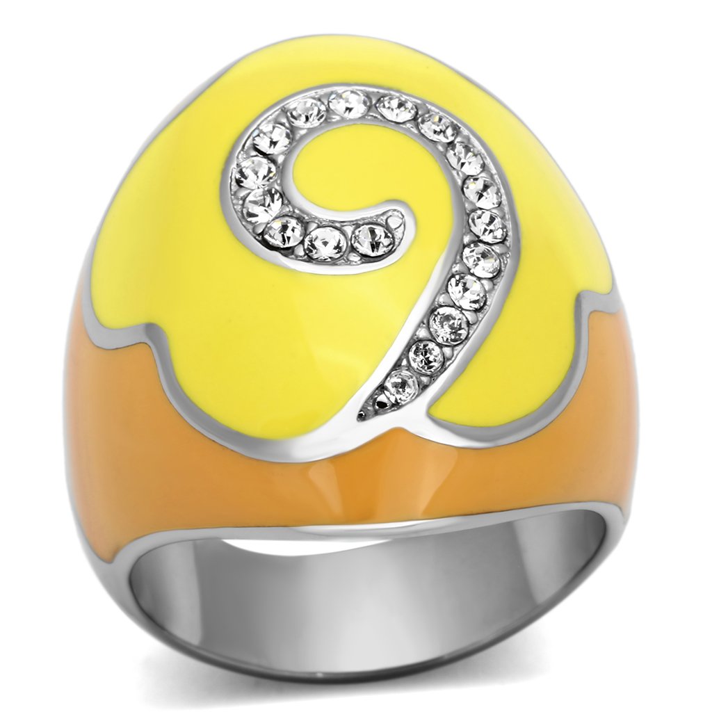 JCE846 High polished (no plating) Stainless Steel Ring with Top Grade Crystal in Clear