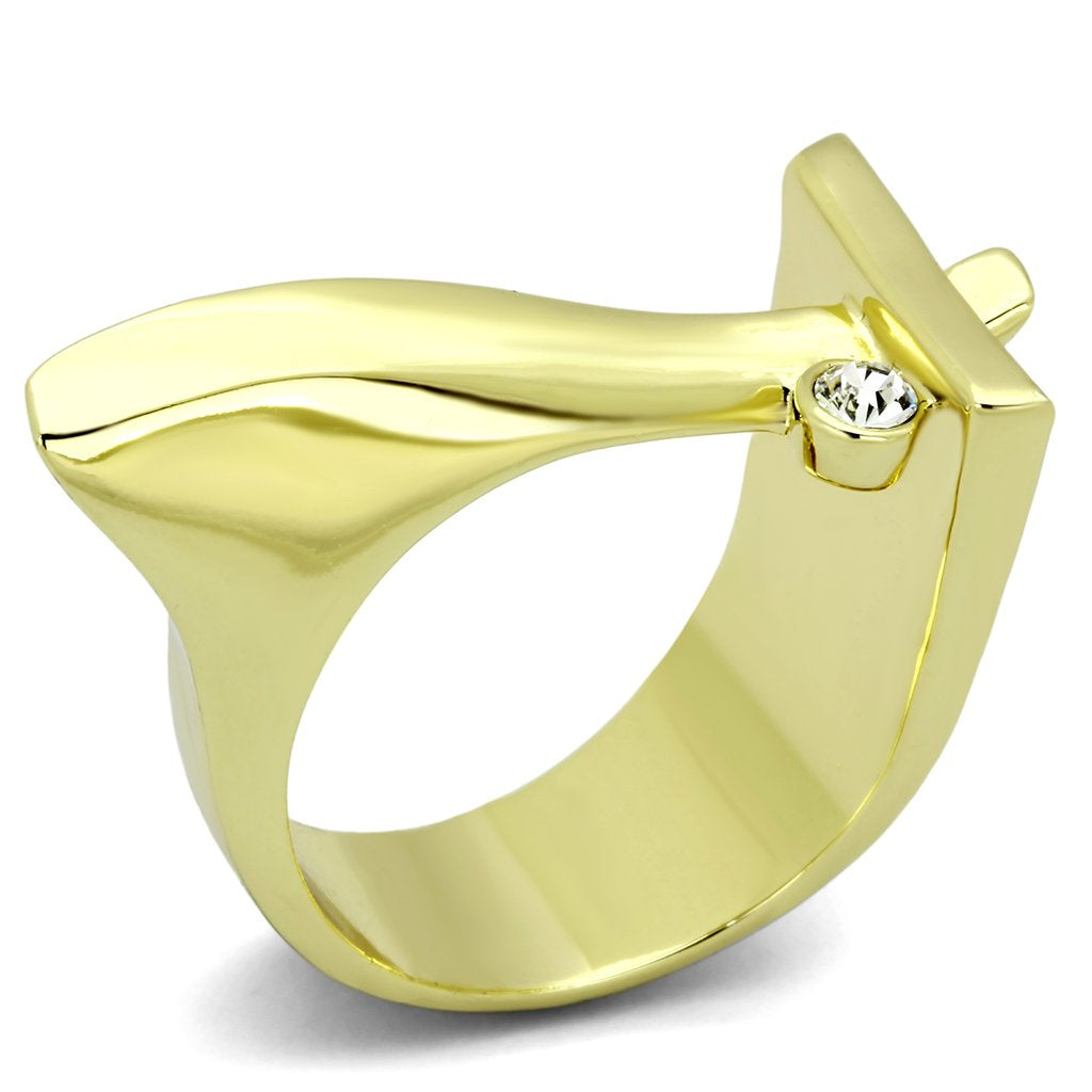 JCE853 IP Gold(Ion Plating) Stainless Steel Ring with Top Grade Crystal in Clear