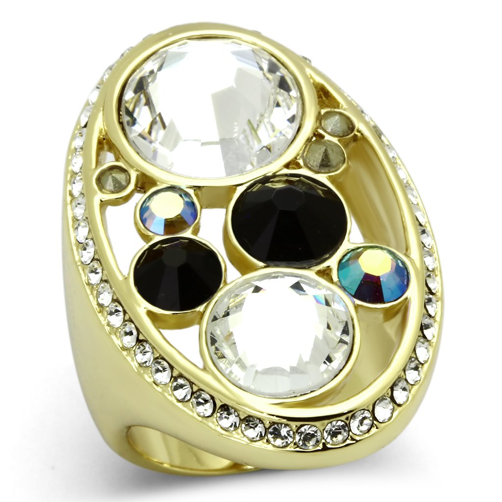 JCE857 IP Gold(Ion Plating) Stainless Steel Ring with Top Grade Crystal in Multi Color