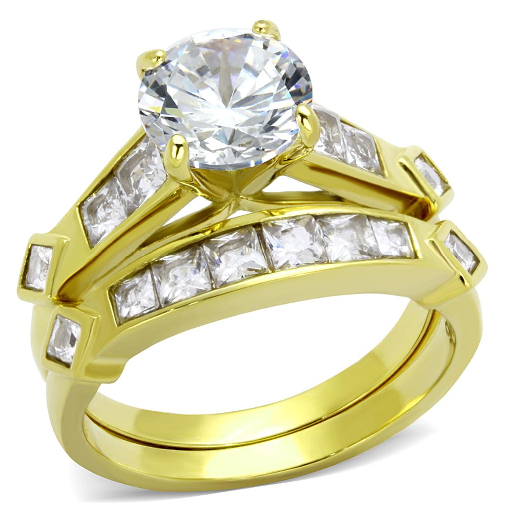JCE8X040 IP Gold(Ion Plating) Stainless Steel Ring with AAA Grade CZ in Clear