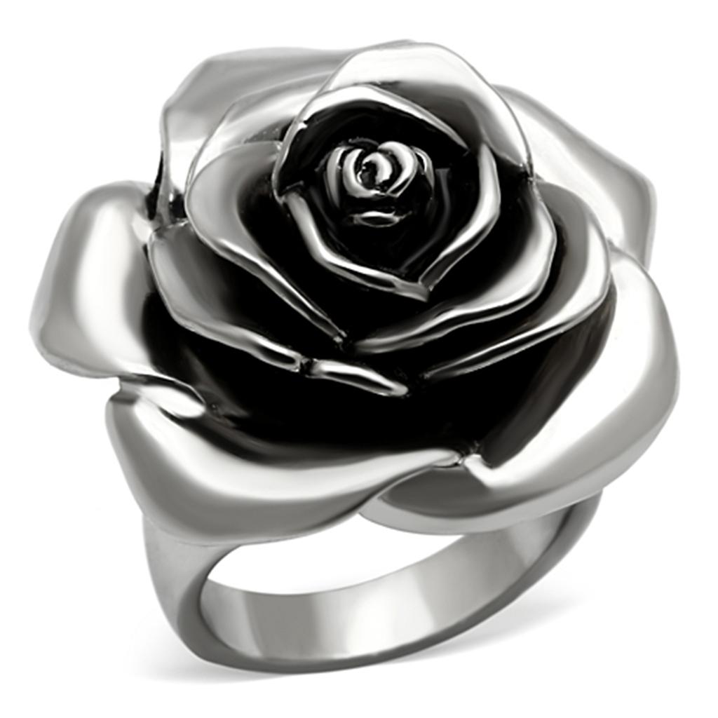 JCE923 High polished (no plating) Stainless Steel Ring with Epoxy in Jet