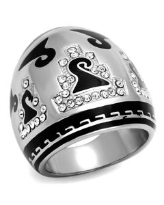 JCE928 High polished (no plating) Stainless Steel Ring with Top Grade Crystal in Clear