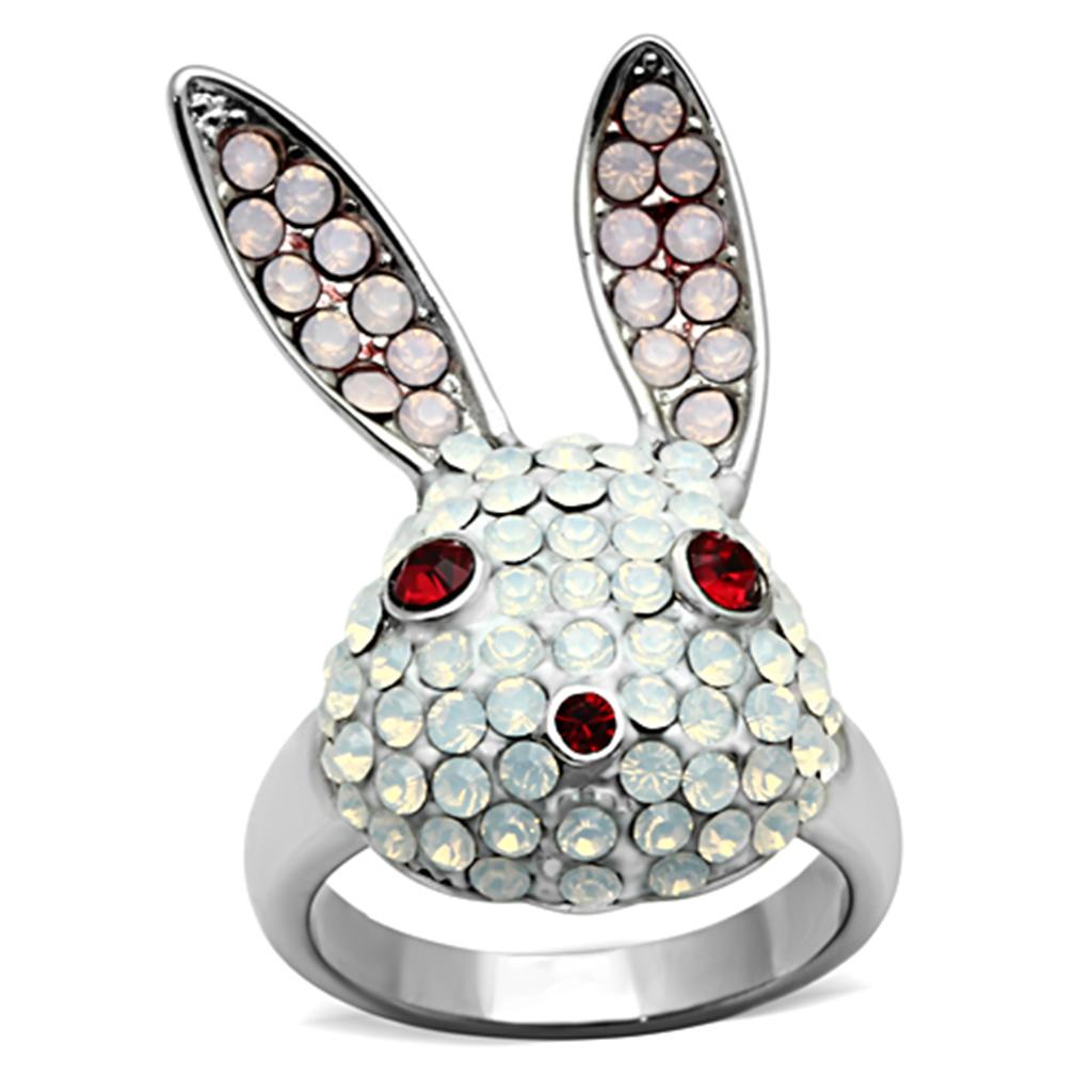JCE931 High polished (no plating) Stainless Steel Ring with Top Grade Crystal in Multi Color