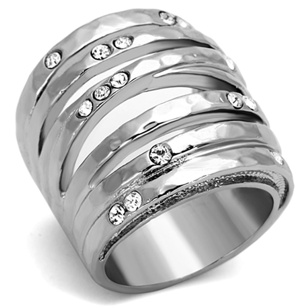 JCE937 High polished (no plating) Stainless Steel Ring with Top Grade Crystal in Clear