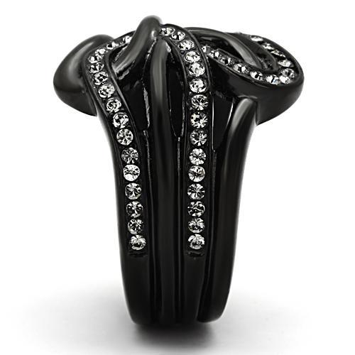 JCE978 IP Black(Ion Plating) Stainless Steel Ring with Top Grade Crystal in Black Diamond