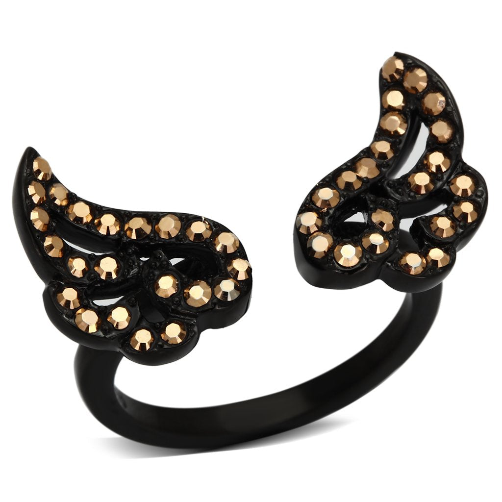 JCE980 IP Black(Ion Plating) Stainless Steel Ring with Top Grade Crystal in Metallic Light Gold