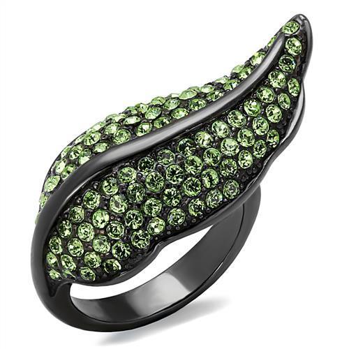 JCE985LJ IP Light Black (IP Gun) Stainless Steel Ring with Top Grade Crystal in Peridot