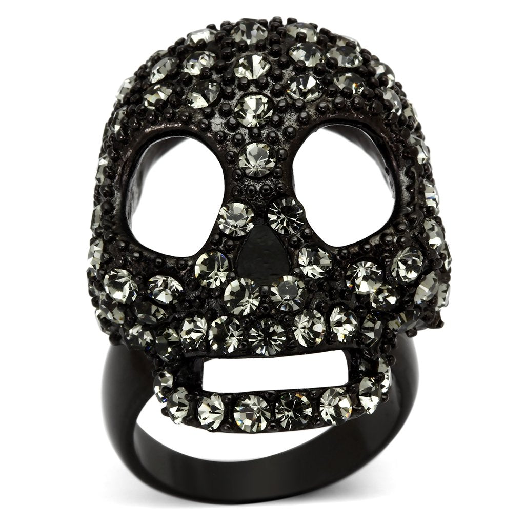 JCE992 IP Black(Ion Plating) Stainless Steel Ring with Top Grade Crystal in Black Diamond