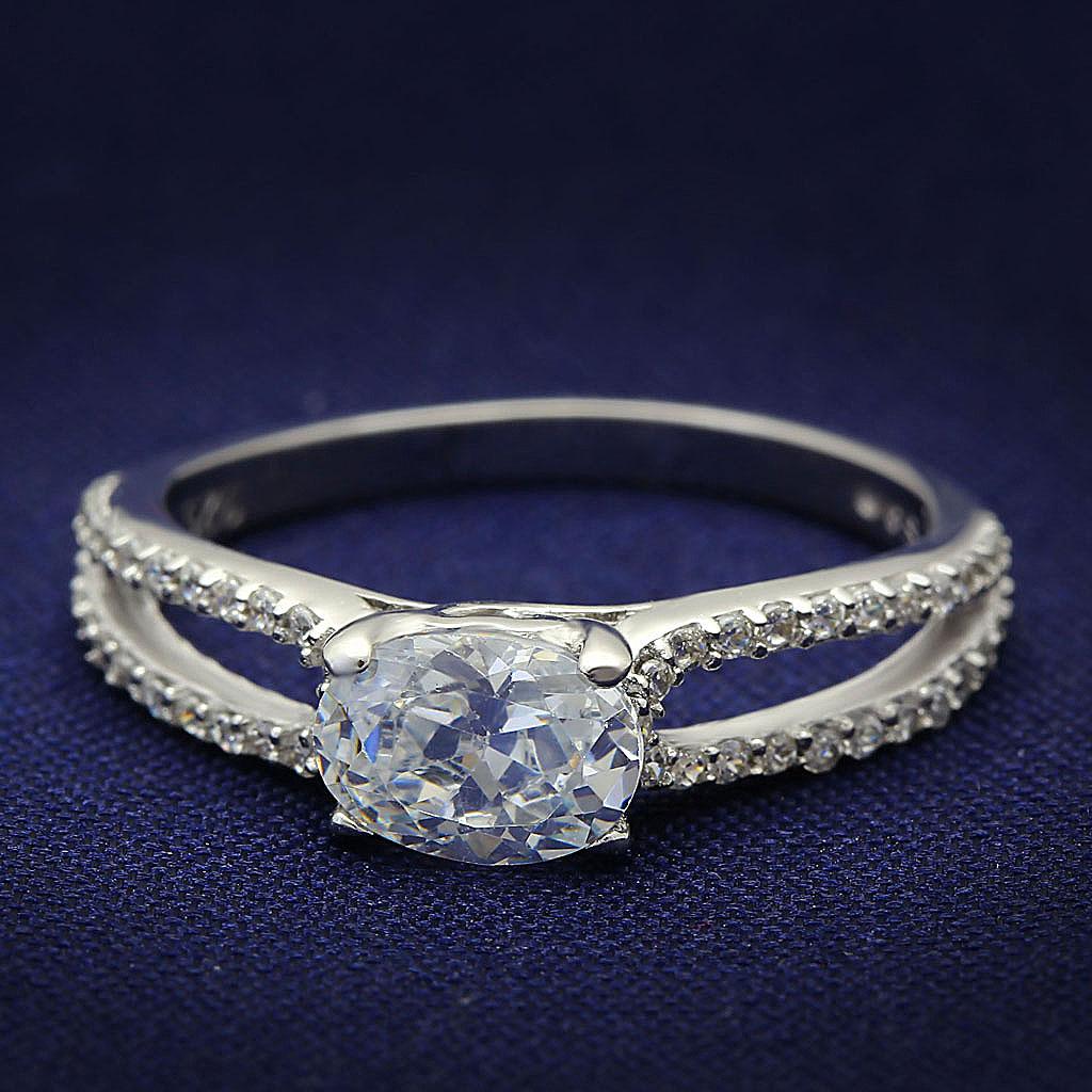 JCE029 Rhodium 925 Sterling Silver Ring with AAA Grade CZ in Clear