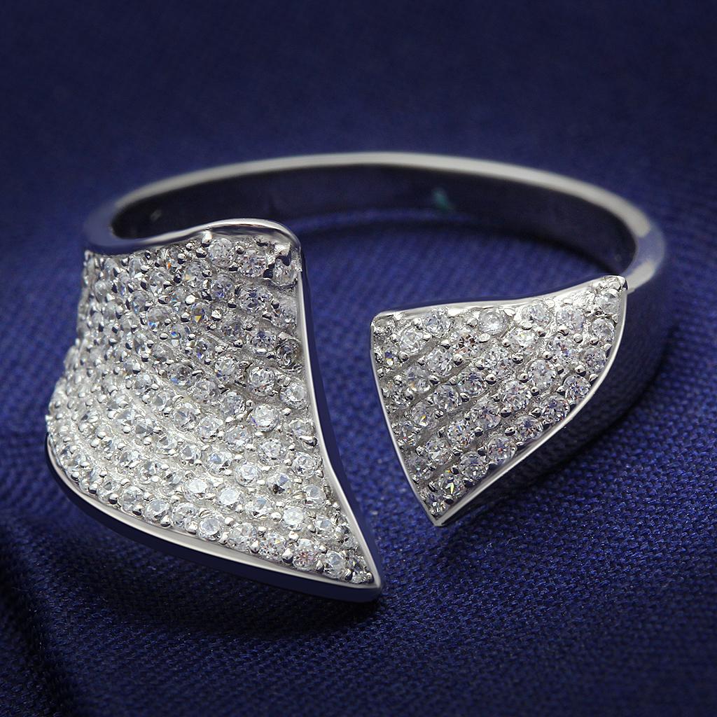 JCE032 Rhodium 925 Sterling Silver Ring with AAA Grade CZ in Clear