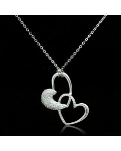 JCE036 Rhodium 925 Sterling Silver Chain Pendant with AAA Grade CZ in Clear