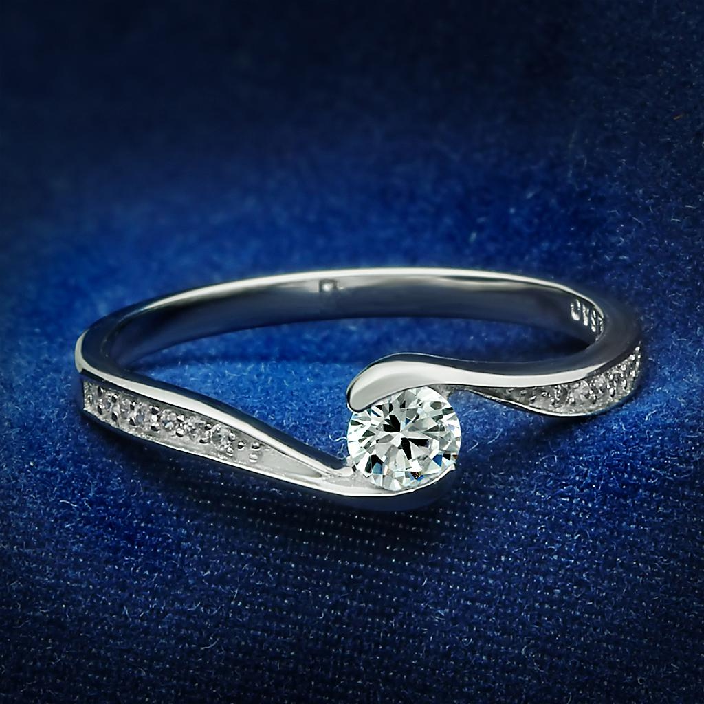 JCE041 Rhodium 925 Sterling Silver Ring with AAA Grade CZ in Clear