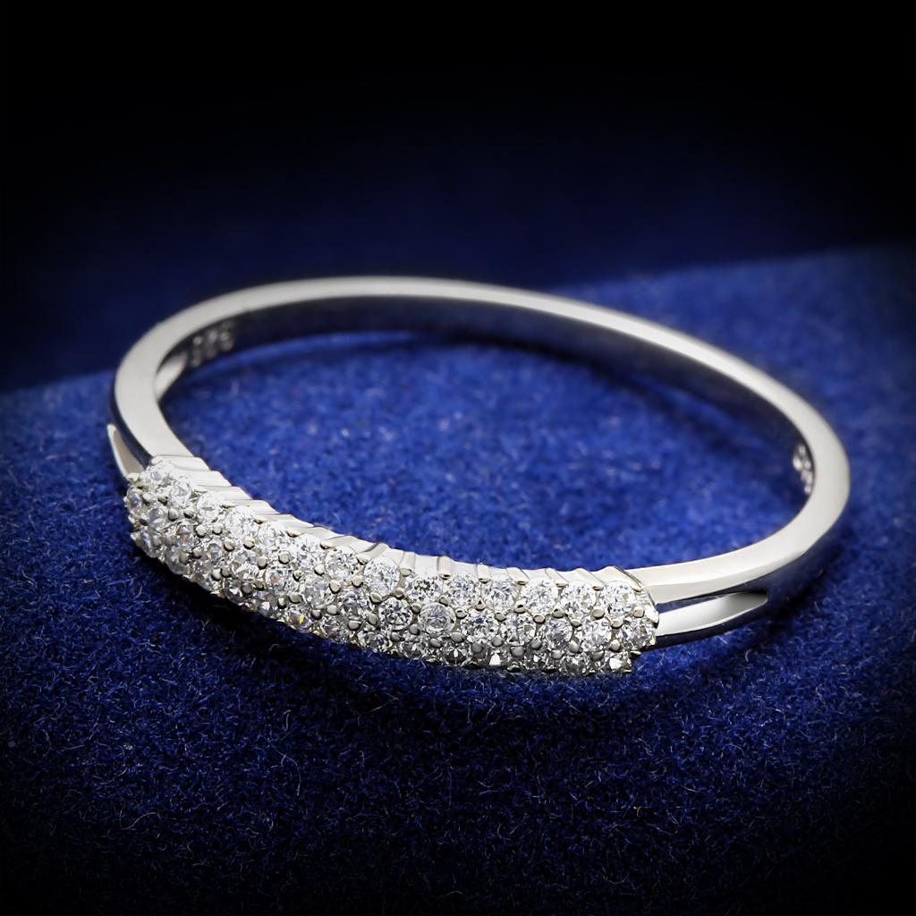 JCE043 Rhodium 925 Sterling Silver Ring with AAA Grade CZ in Clear