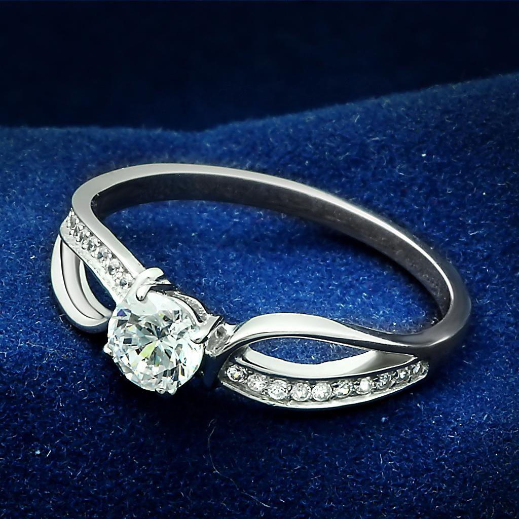 JCE044 Rhodium 925 Sterling Silver Ring with AAA Grade CZ in Clear