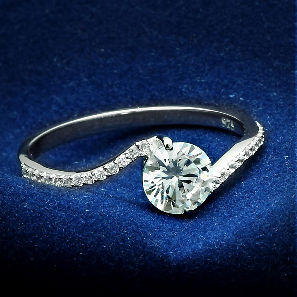 JCE045 Rhodium 925 Sterling Silver Ring with AAA Grade CZ in Clear