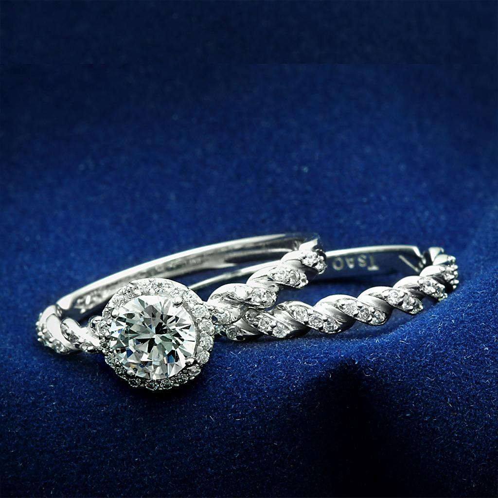 JCE046 Rhodium 925 Sterling Silver Ring with AAA Grade CZ in Clear