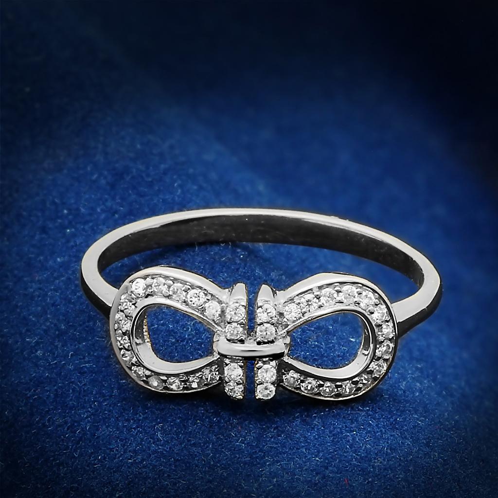 JCE047 Rhodium 925 Sterling Silver Ring with AAA Grade CZ in Clear
