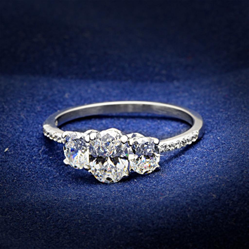 JCE049 Rhodium 925 Sterling Silver Ring with AAA Grade CZ in Clear