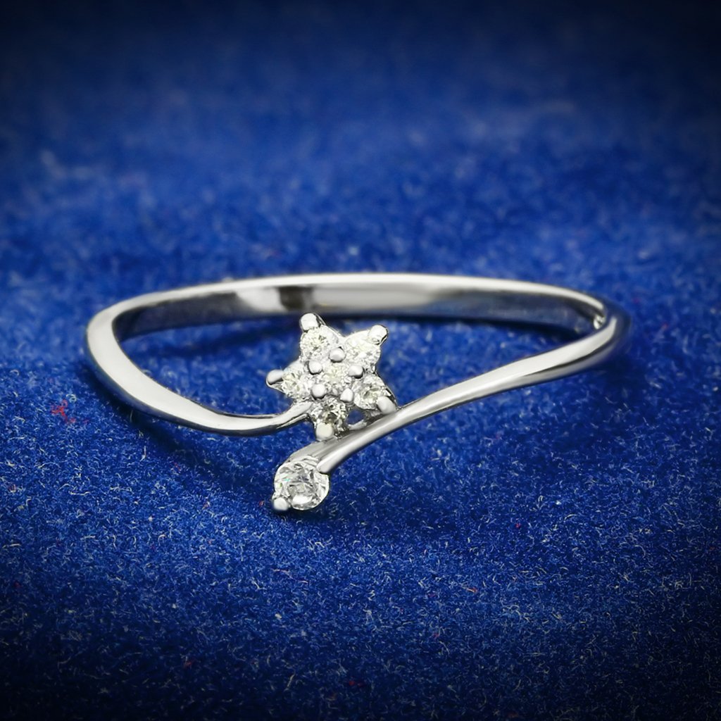 JCE056 Rhodium 925 Sterling Silver Ring with AAA Grade CZ in Clear