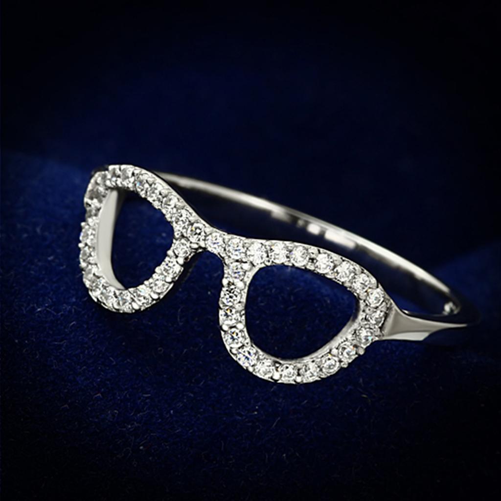 JCE086 Rhodium 925 Sterling Silver Ring with AAA Grade CZ in Clear