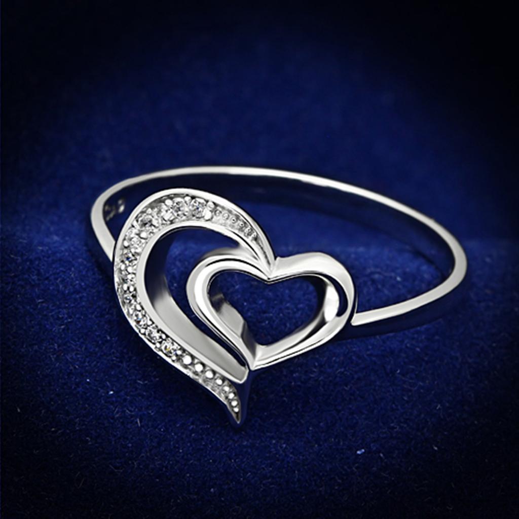 JCE093 Rhodium 925 Sterling Silver Ring with AAA Grade CZ in Clear