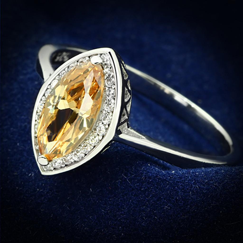 JCE098 Rhodium 925 Sterling Silver Ring with AAA Grade CZ in Champagne