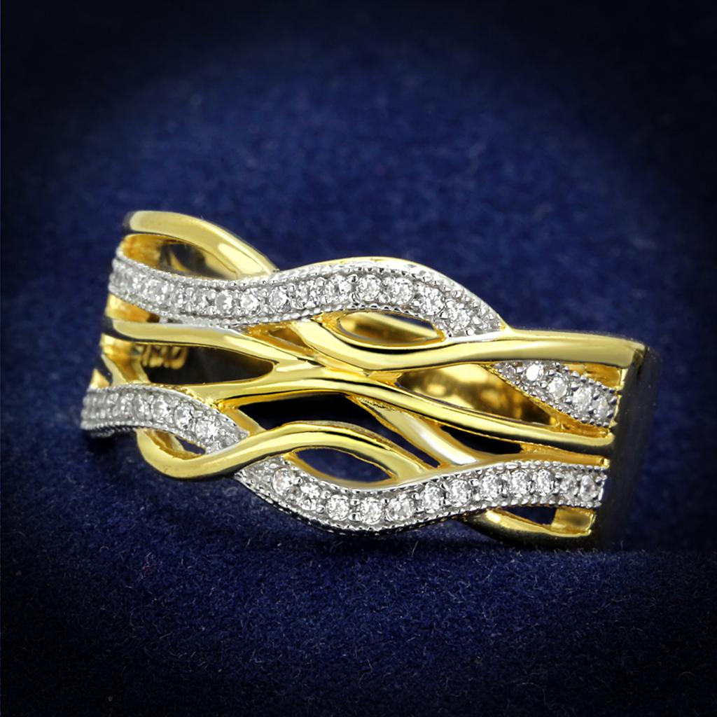 JCE253 Gold+Rhodium 925 Sterling Silver Ring with AAA Grade CZ in Clear