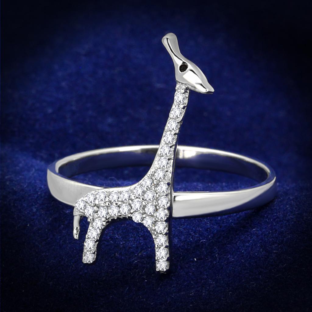 JCE255 Rhodium 925 Sterling Silver Ring with AAA Grade CZ in Clear