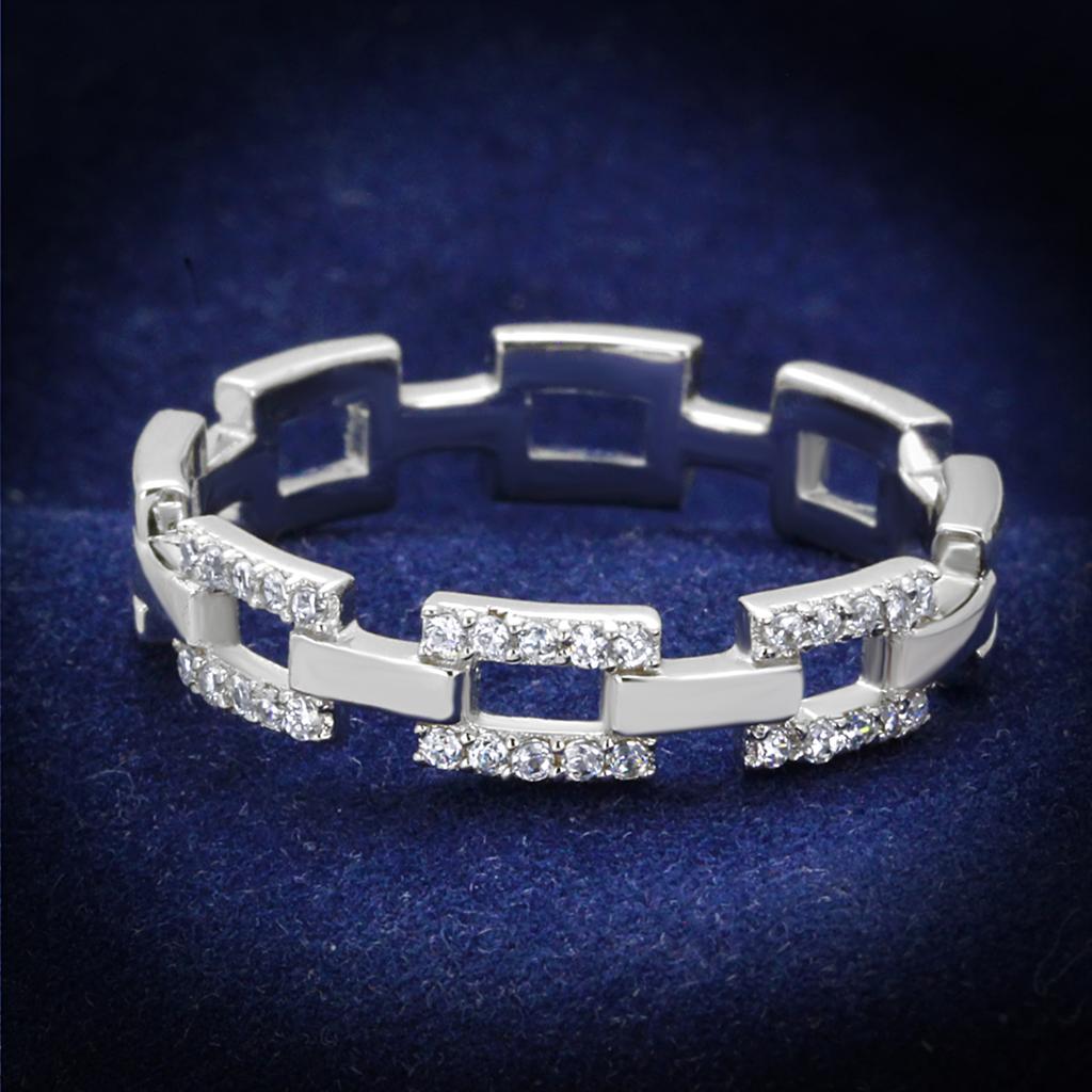 JCE257 Rhodium 925 Sterling Silver Ring with AAA Grade CZ in Clear