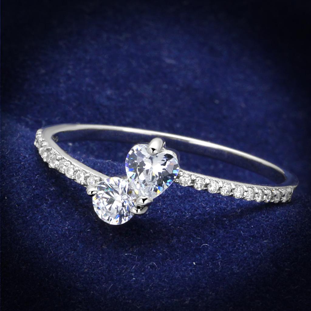 JCE258 Rhodium 925 Sterling Silver Ring with AAA Grade CZ in Clear
